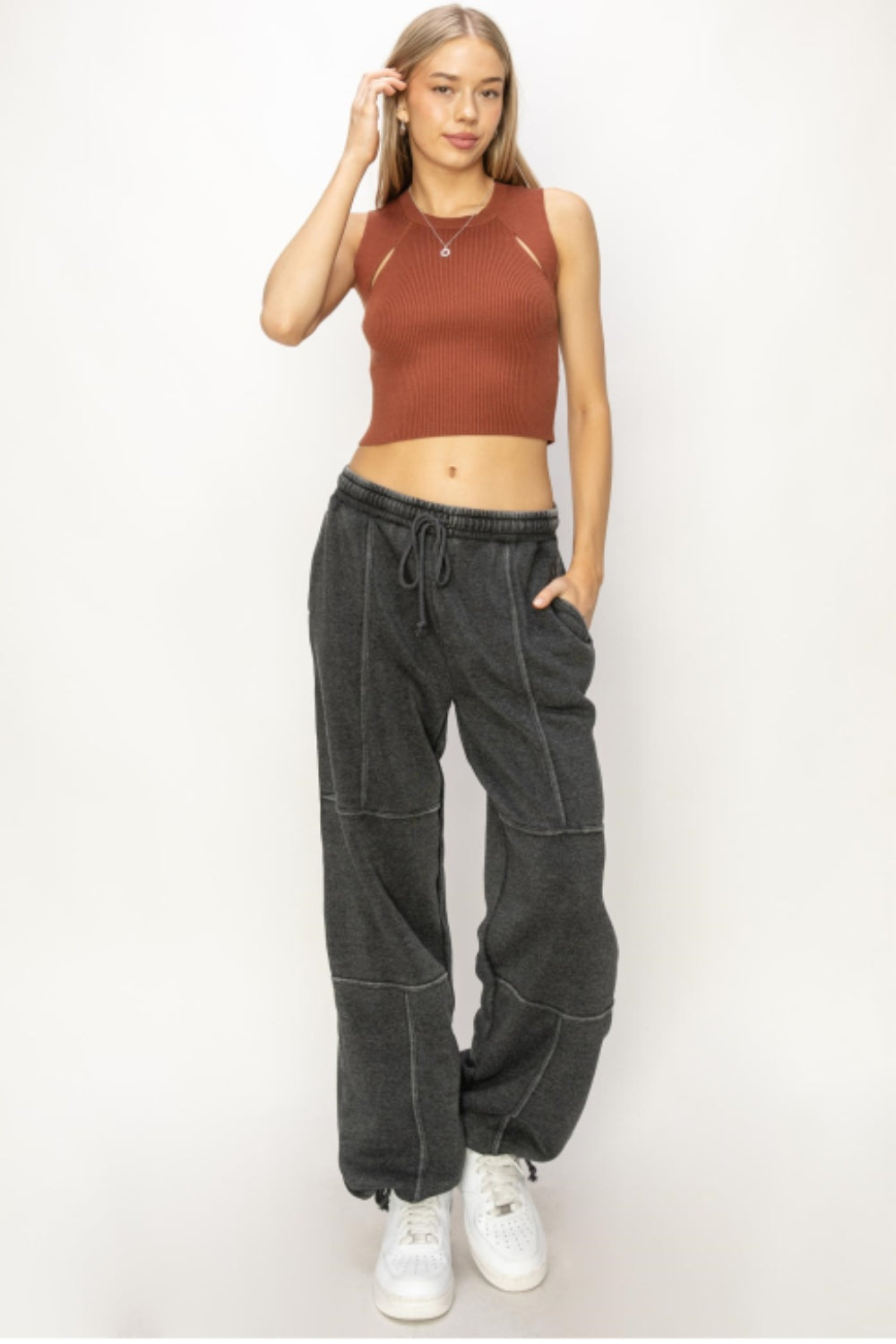 Stitched Design Drawstring Sweatpants - Drazelle Store