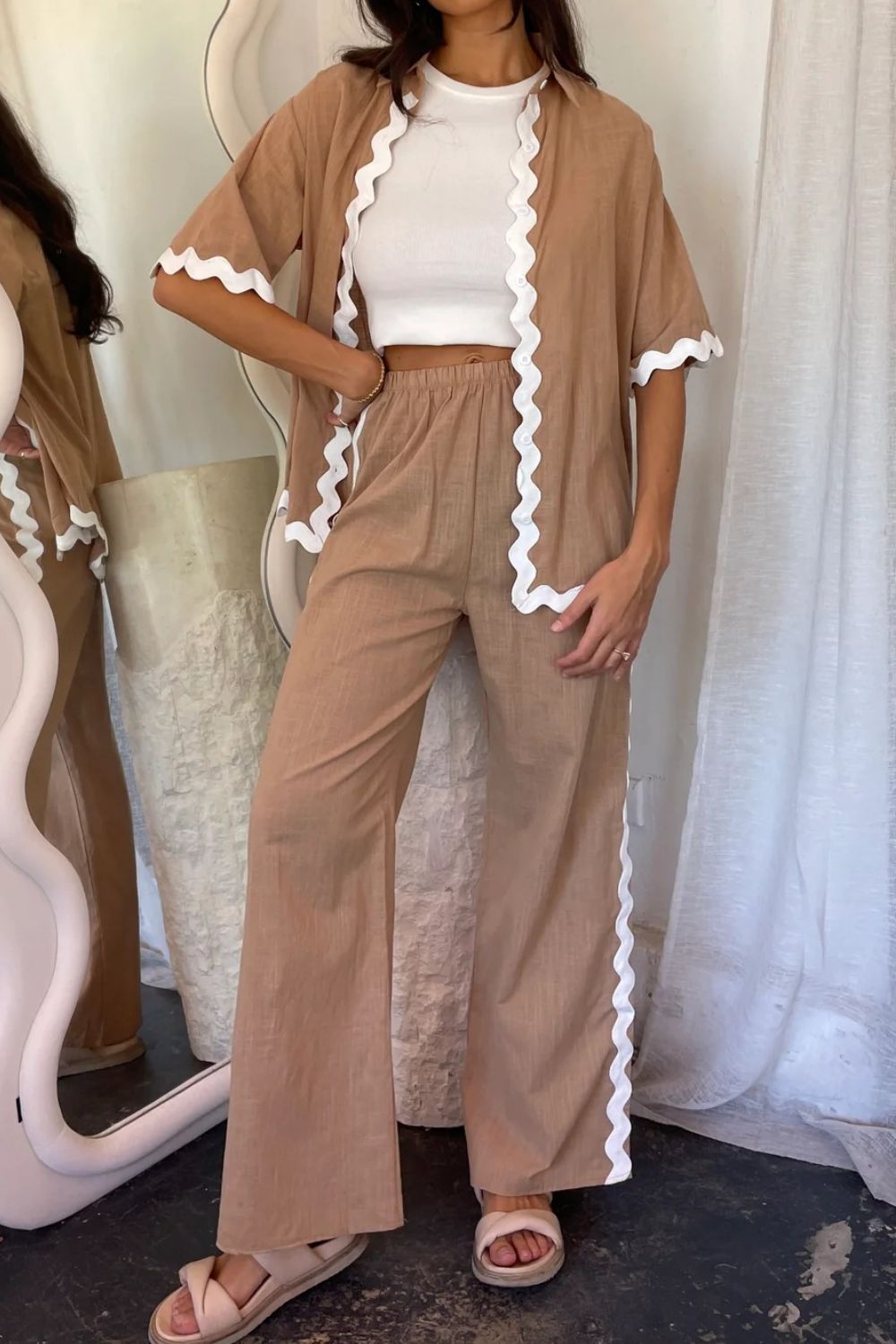 Contrast Trim Half Sleeve Top and Pants Set - Drazelle Store