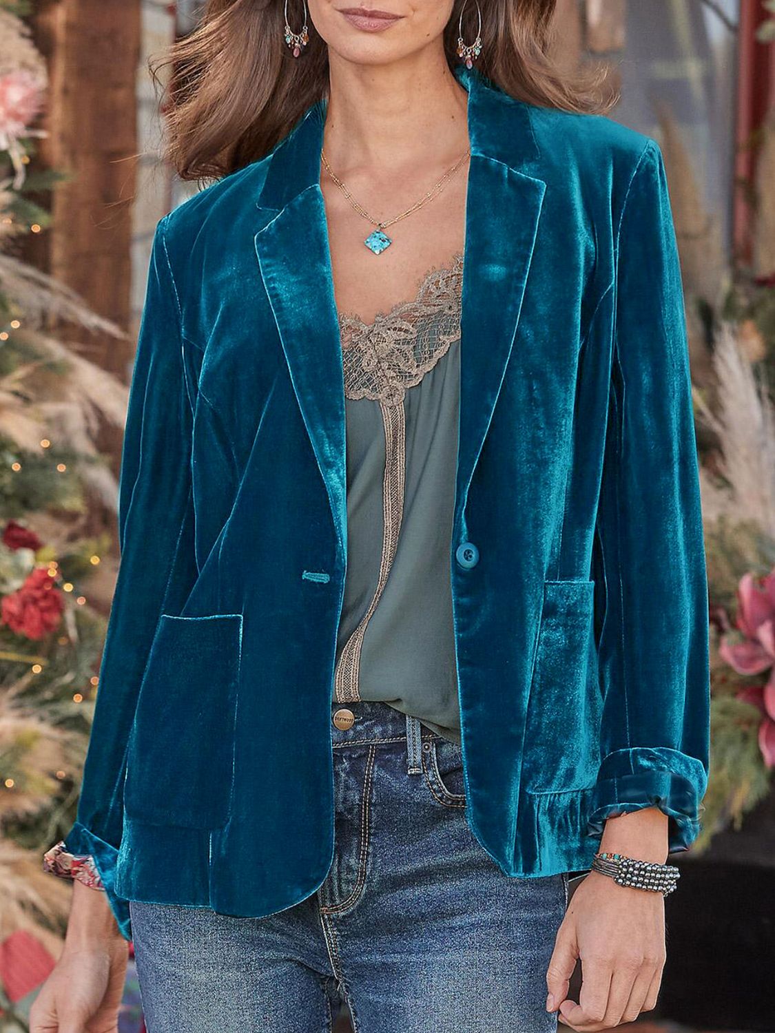 Pocketed Button Up Lapel Collar Blazer - Drazelle Store