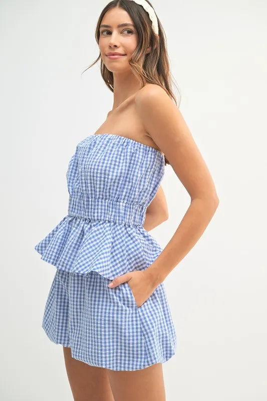 MABLE Gingham Tube Top and Shorts Set - Drazelle Store