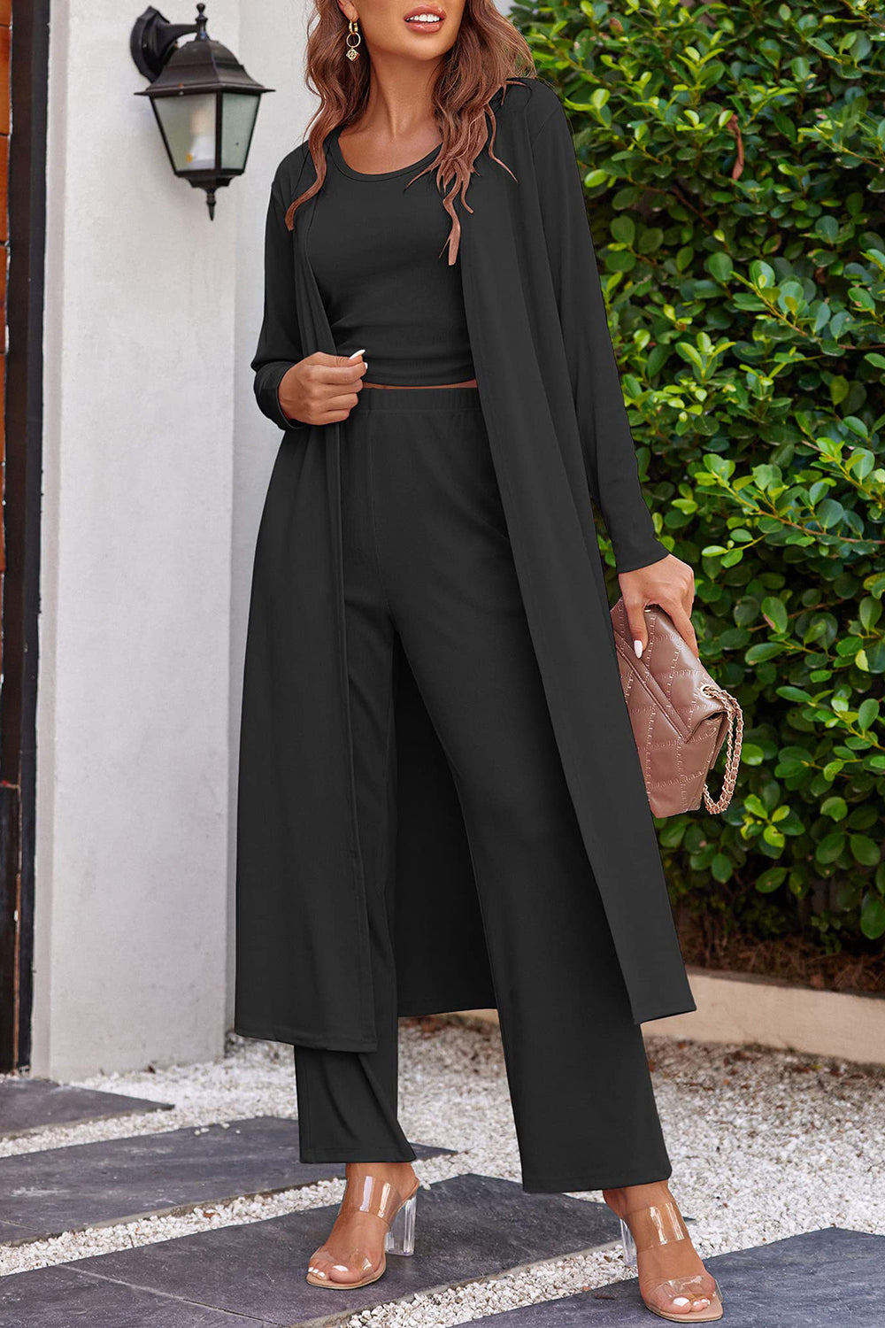 Drawstring Tank Long Sleeve Cover Up and Pants Set - Drazelle Store