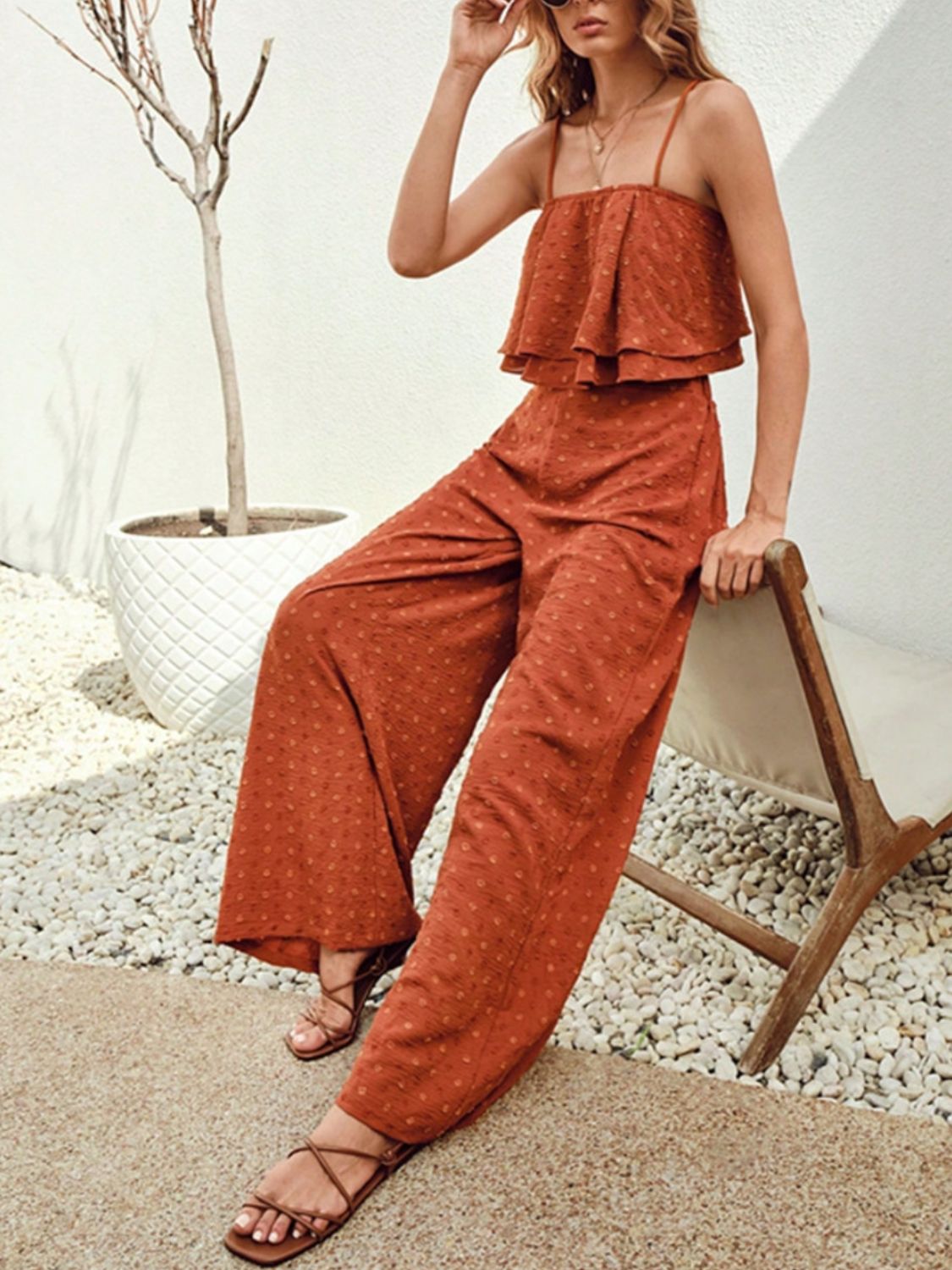 Swiss Dot Layered Cami and Pants Set - Drazelle Store
