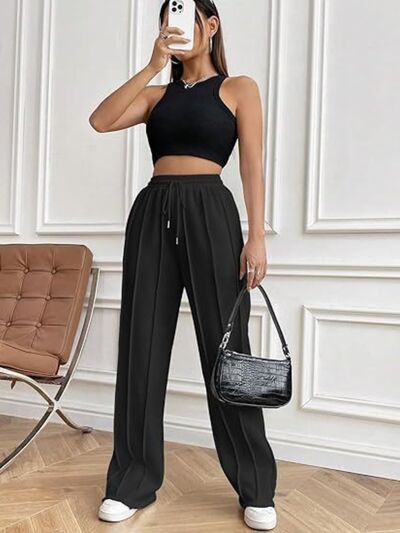 Drawstring Wide Leg Pants with Pockets - Drazelle Store