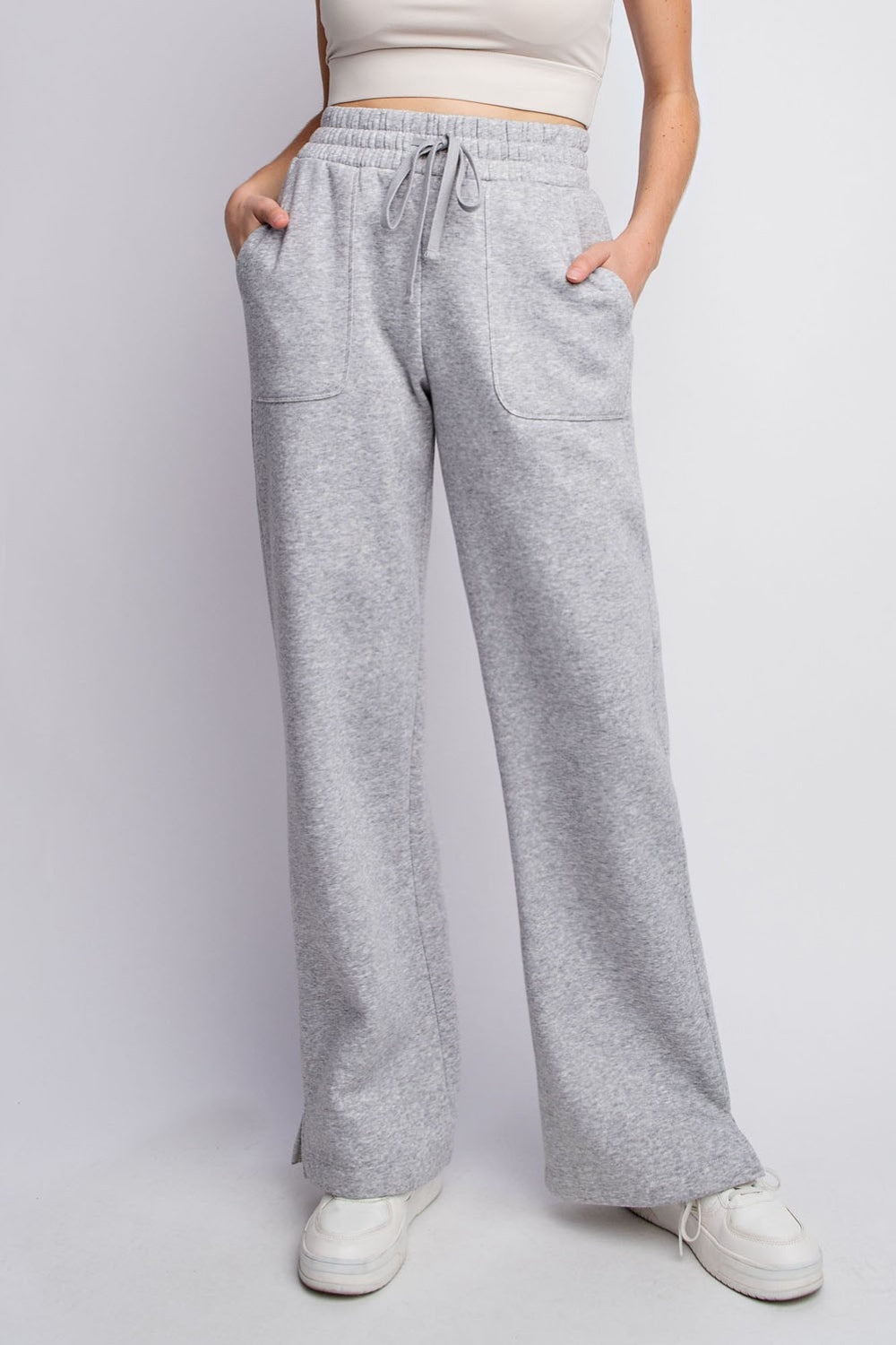 Faith Apparel Drawstring Straight Leg Slit Sweatpants - Drazelle Store