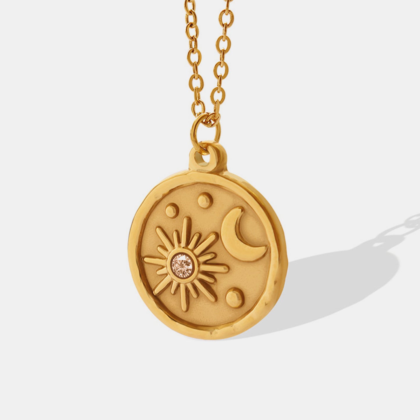 Zircon Titanium Steel Coin Shape Necklace - Drazelle Store