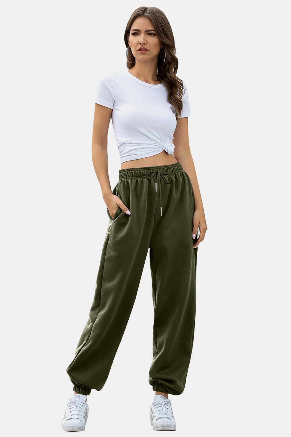 Elastic Waist Sweatpants with Pockets - Drazelle Store