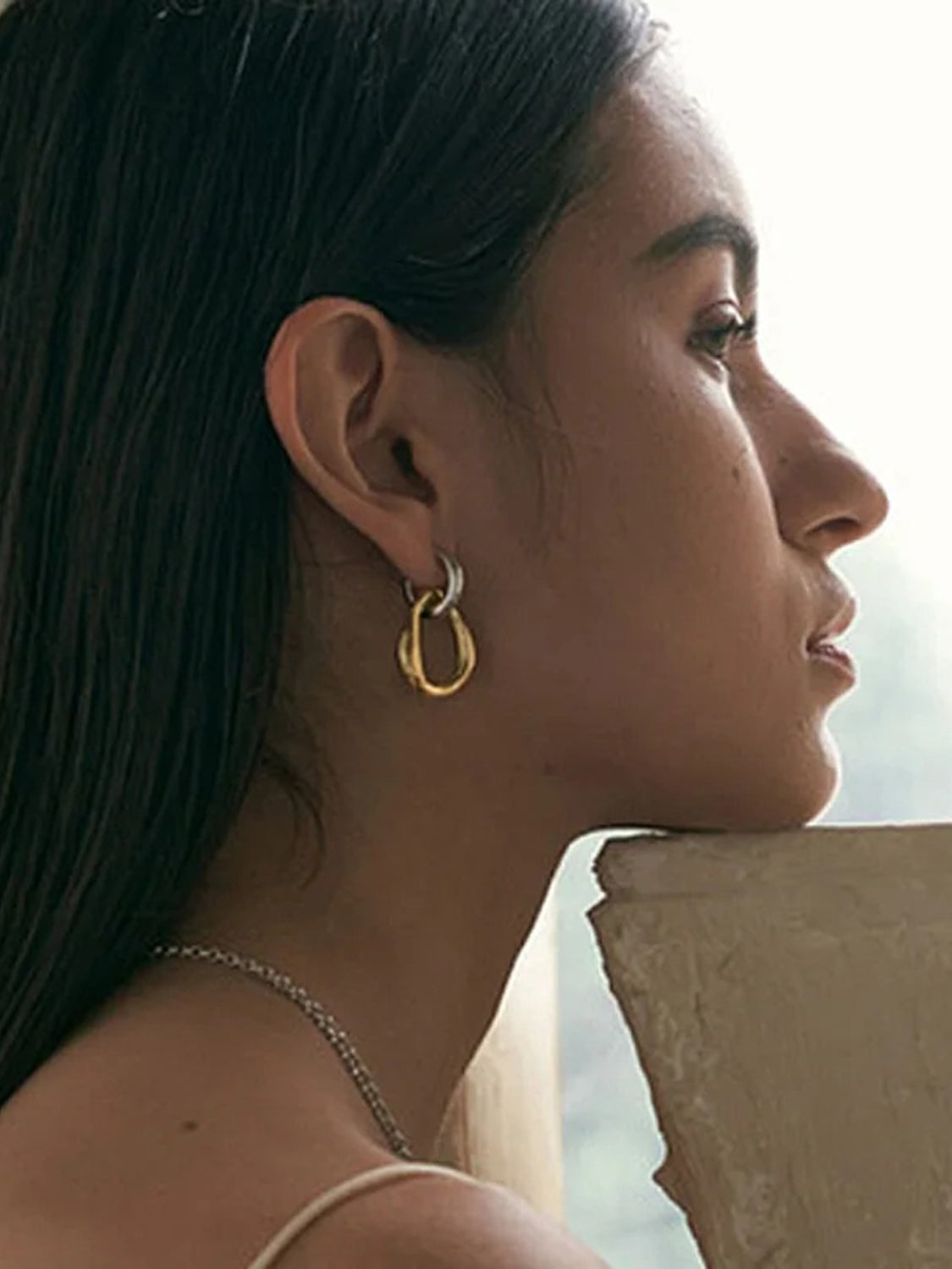 Gold-Plated Stainless Steel Contrast Asymmetrical Earrings-Drazelle Store