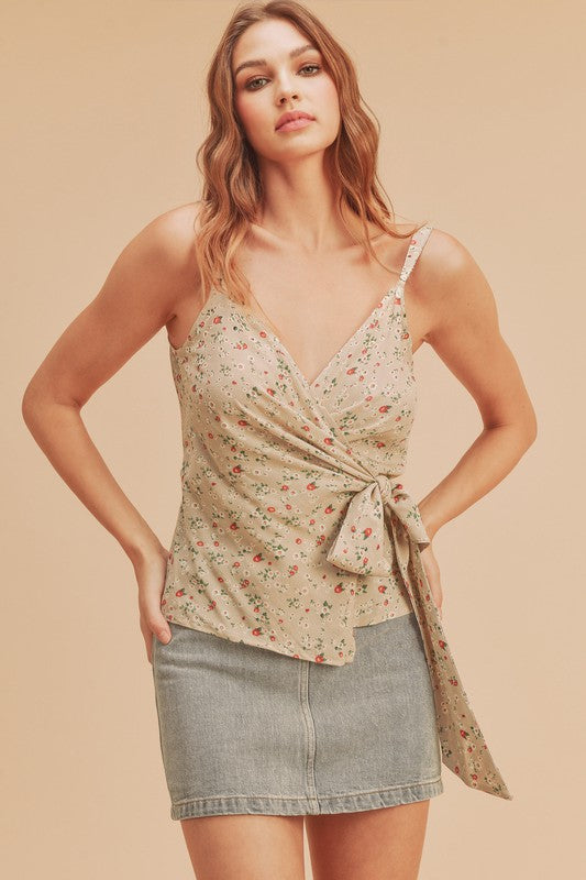 Co Ditsy Floral Surplice Adjustable Straps Tank Top - Drazelle Store