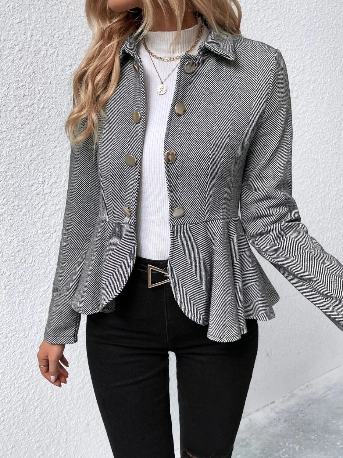 Ruffle Hem Collared Blazer - Drazelle Store