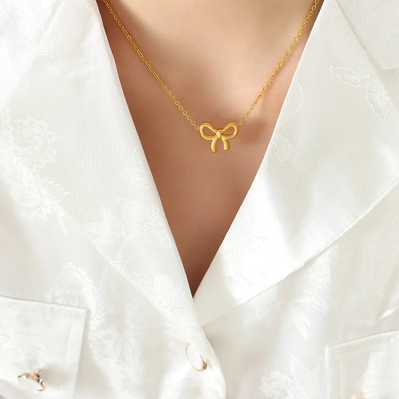 Titanium Steel Bow Pendant Necklace - Drazelle Store