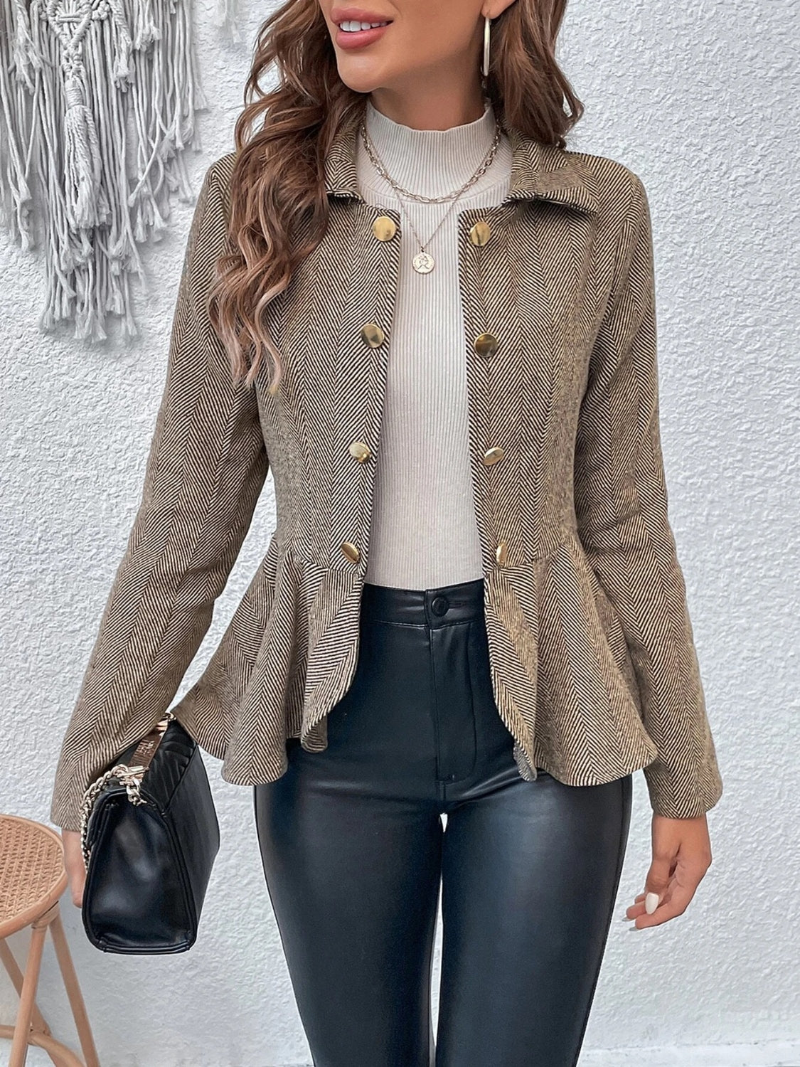 Ruffle Hem Collared Blazer - Drazelle Store