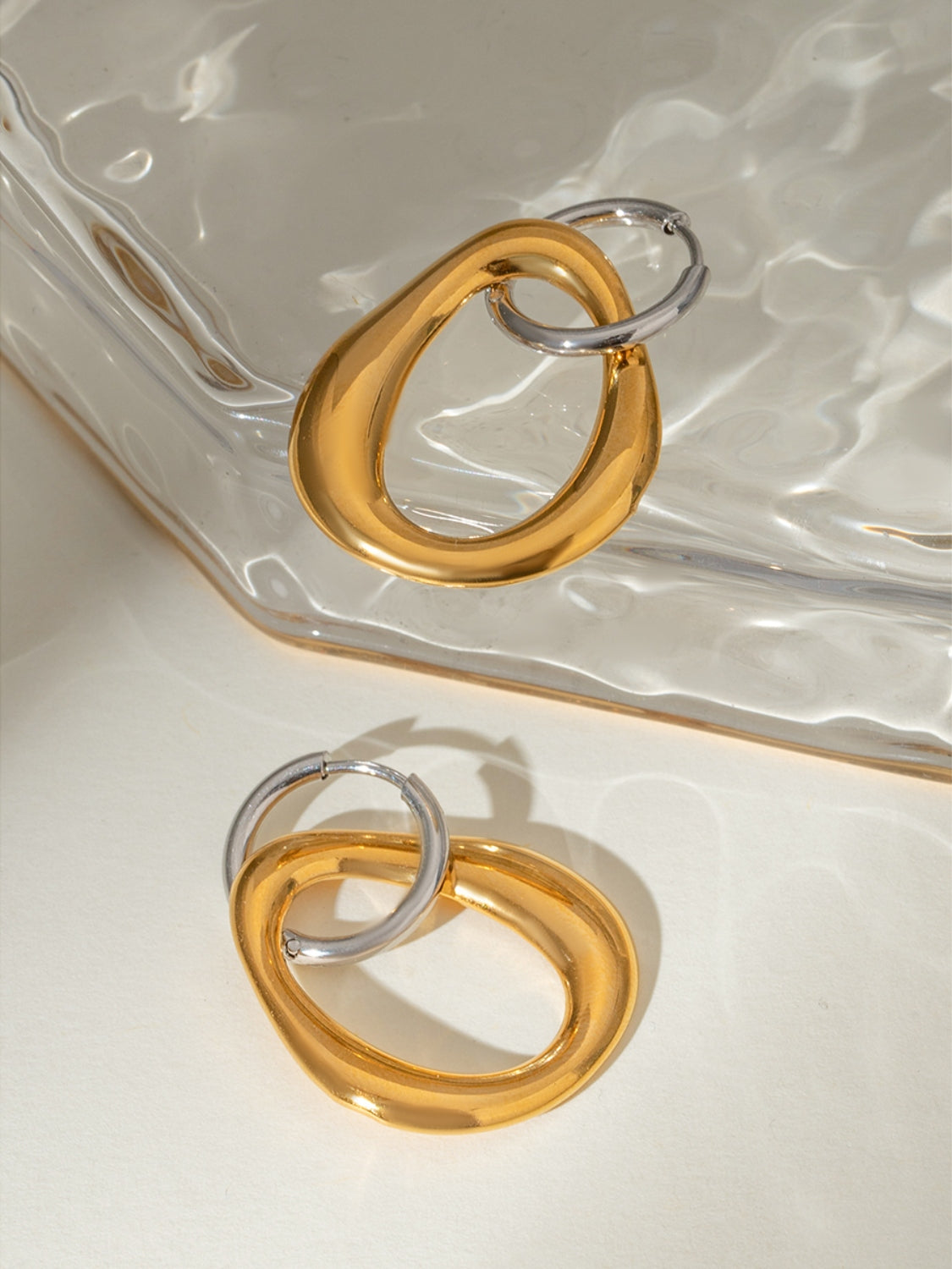Gold-Plated Stainless Steel Contrast Asymmetrical Earrings-Drazelle Store