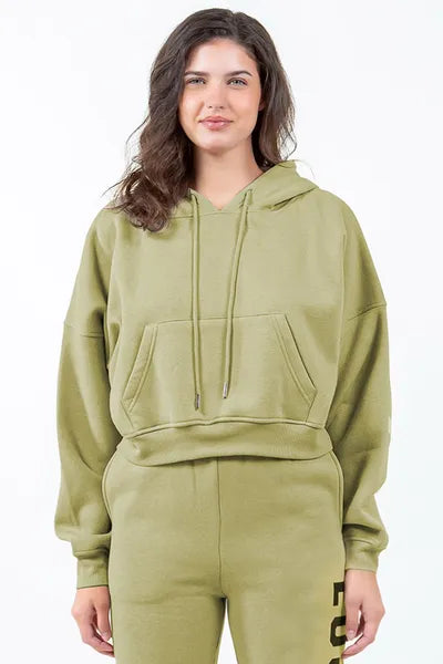 American Bazi Letter Graphic Long Sleeve Drawstring Cropped Hoodie - Drazelle Store