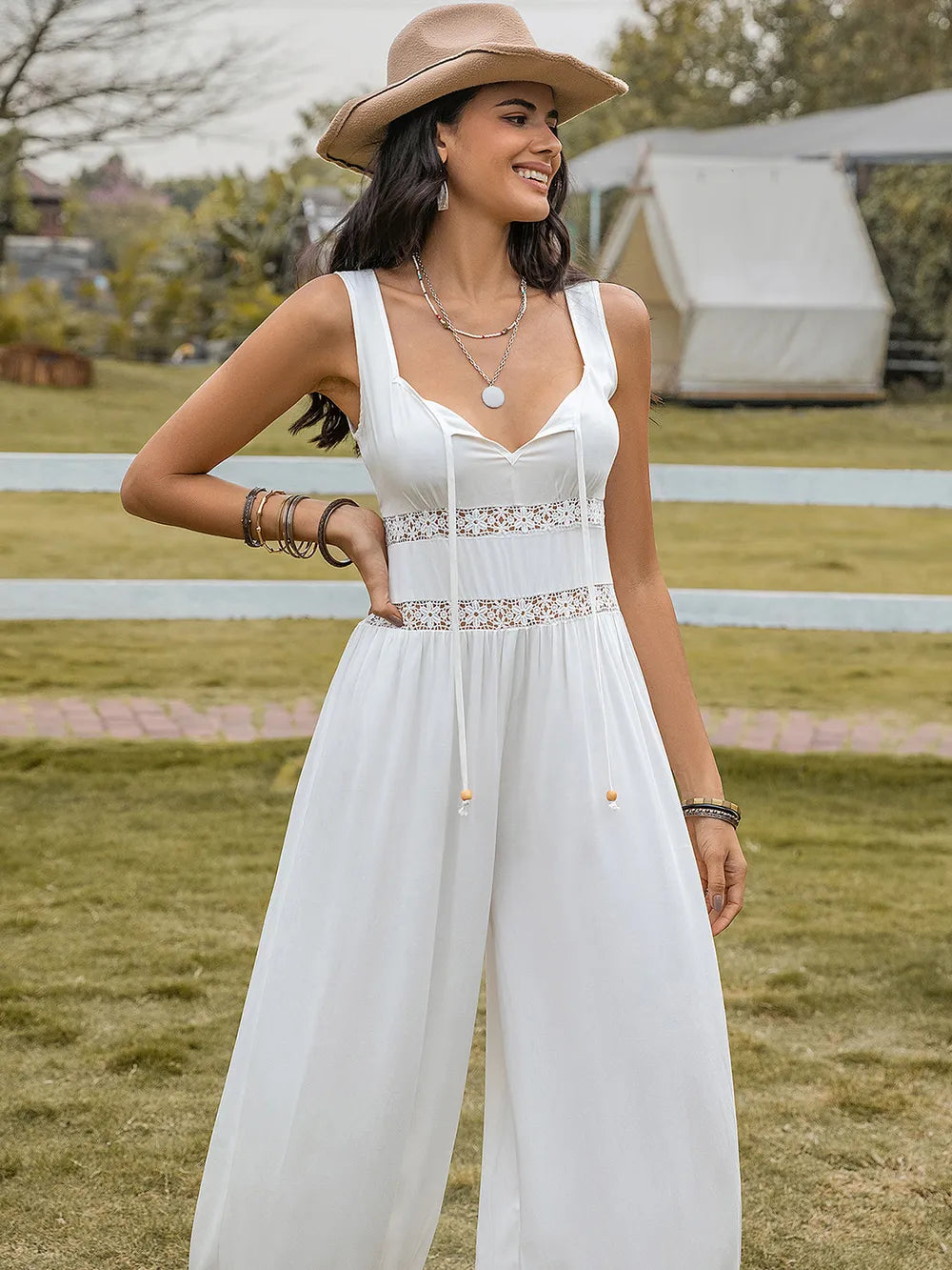 Backless Wide Strap Wide Leg Jumpsuit - Drazelle Store