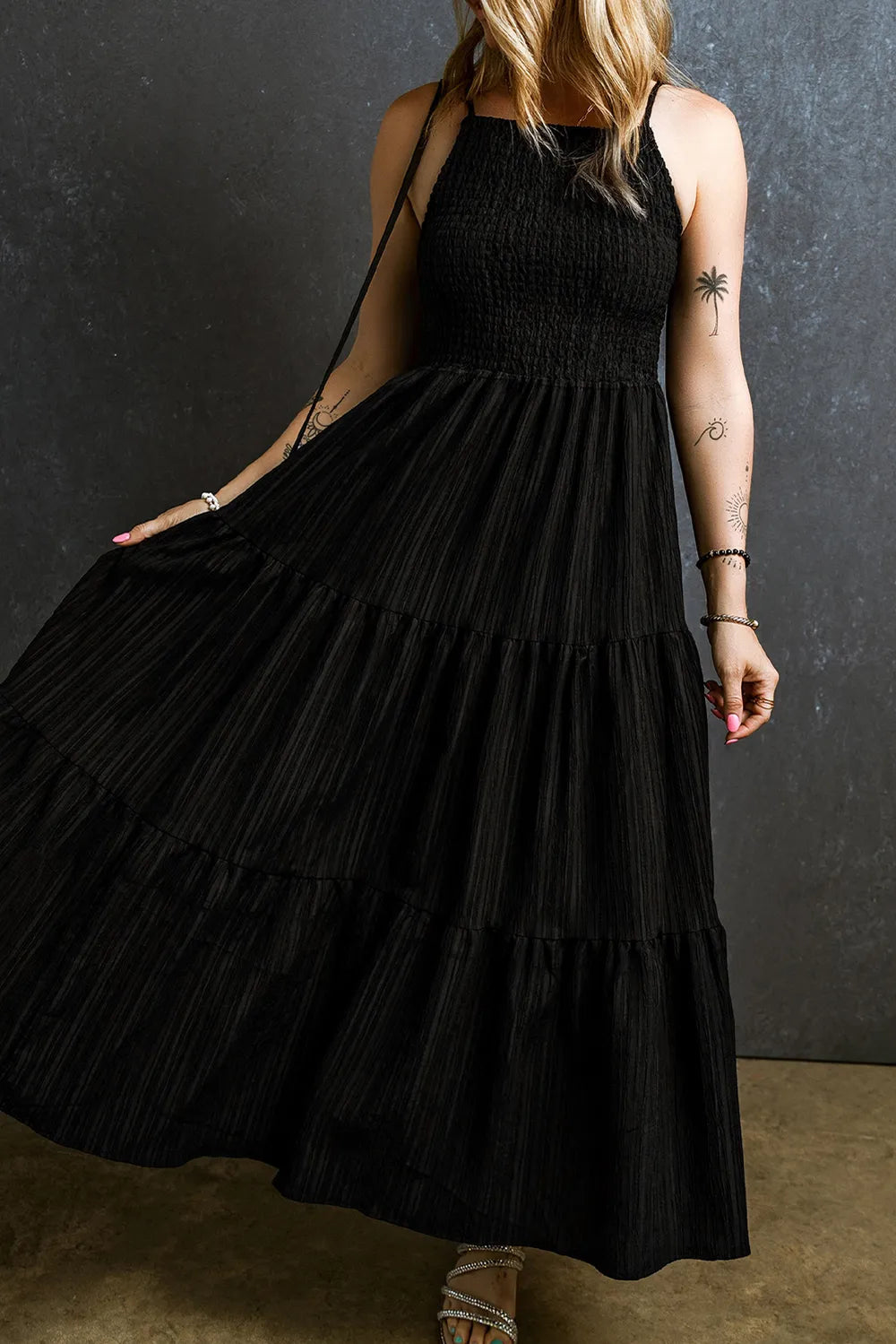 Smocked Tiered Spaghetti Strap Dress - Drazelle Store