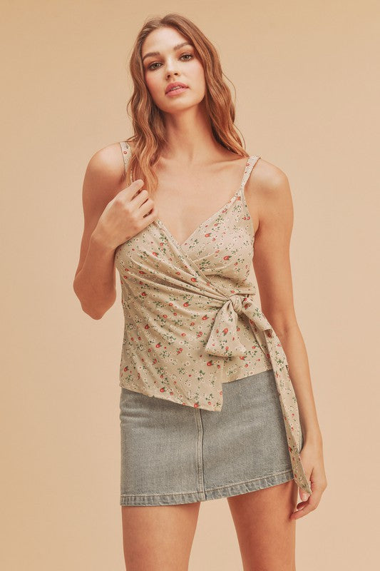 Co Ditsy Floral Surplice Adjustable Straps Tank Top - Drazelle Store