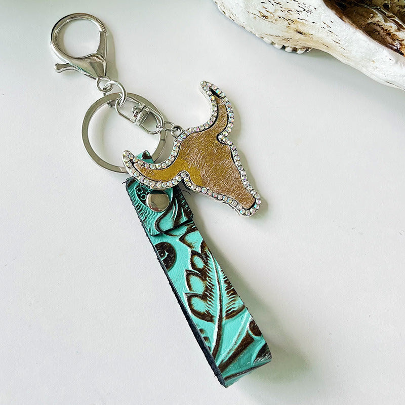 Rhinestone Bull Keychain - Drazelle Store