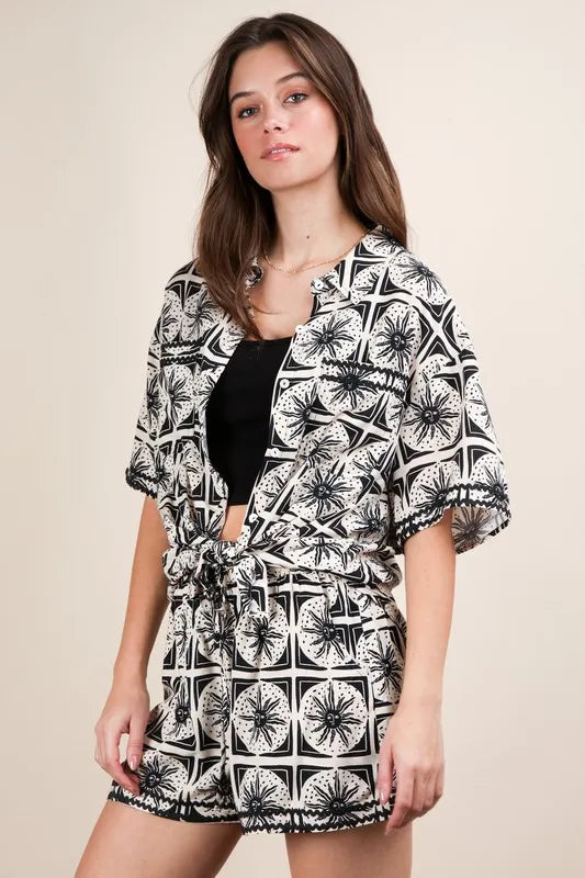 Tropical Printed Shirt Top & Shorts Set - Drazelle Store