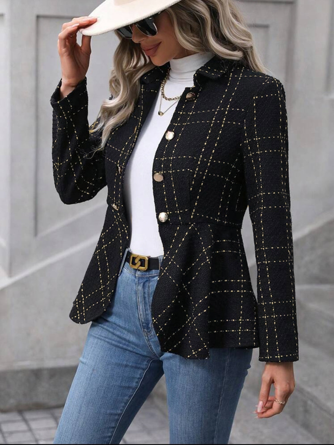 Ruffle Hem Collared Blazer - Drazelle Store