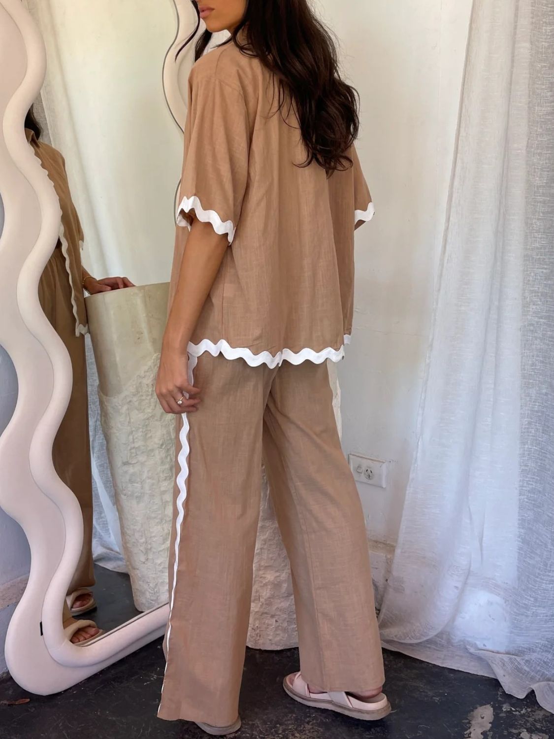 Contrast Trim Half Sleeve Top and Pants Set - Drazelle Store