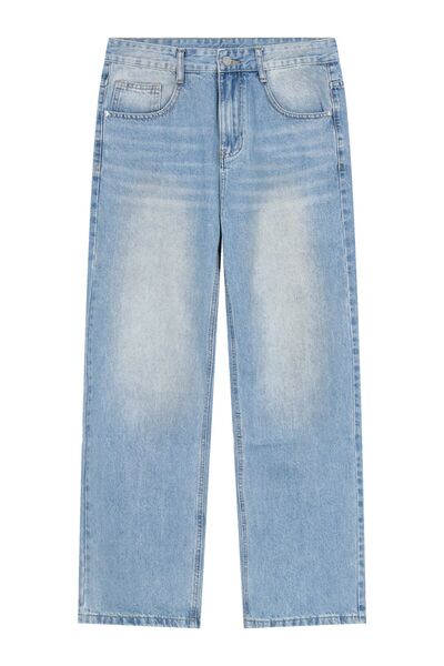Washed Mid Rise Jeans with Pockets - Drazelle Store