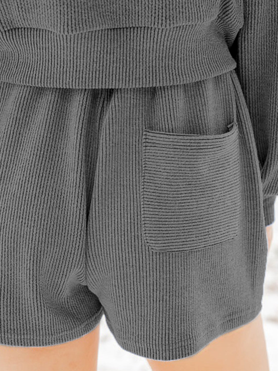 Ribbed Round Neck Long Sleeve Top and Shorts Set - Drazelle Store