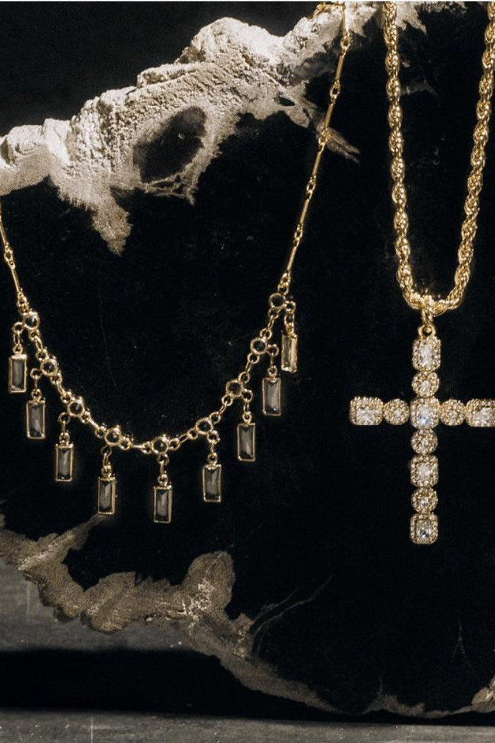 Brass Inlaid Zircon Cross Pendant Necklace - Drazelle Store
