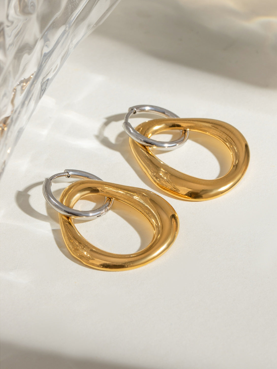 Gold-Plated Stainless Steel Contrast Asymmetrical Earrings-Drazelle Store