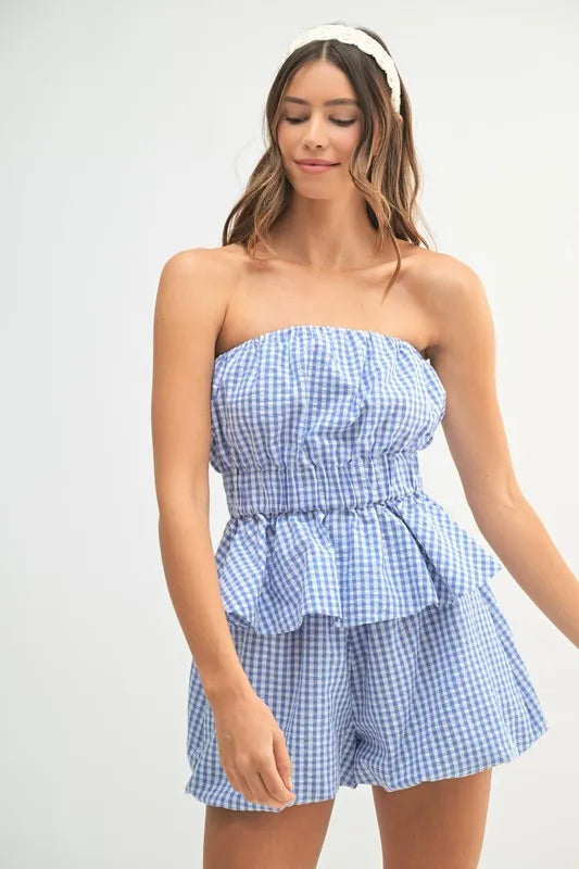 MABLE Gingham Tube Top and Shorts Set - Drazelle Store