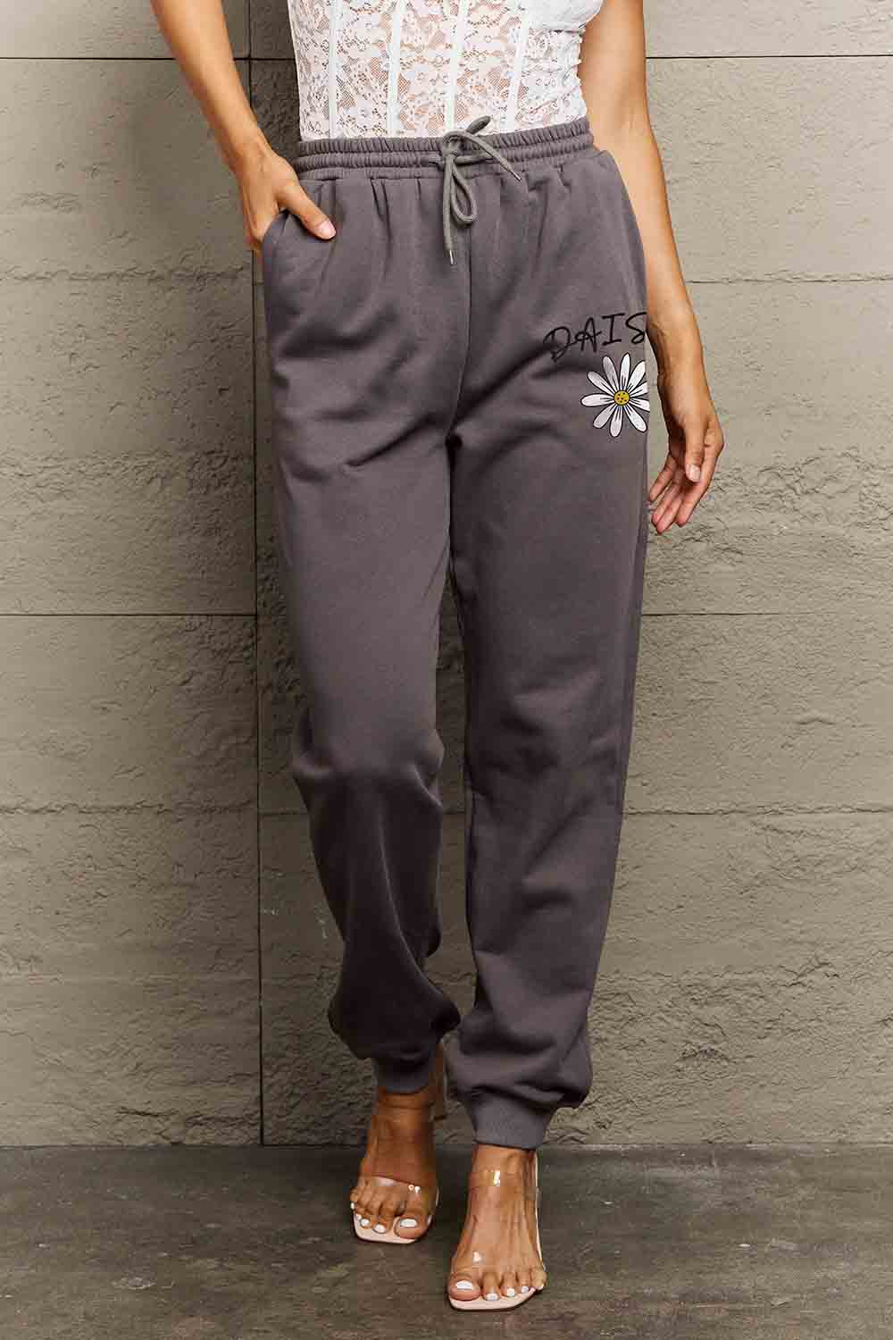 Drawstring DAISY Graphic Long Sweatpants - Drazelle Store