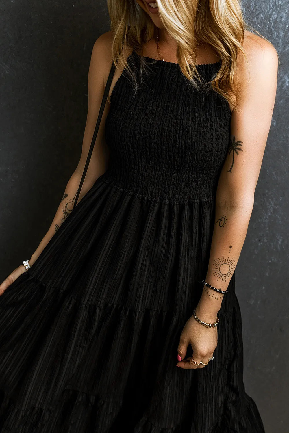 Smocked Tiered Spaghetti Strap Dress - Drazelle Store