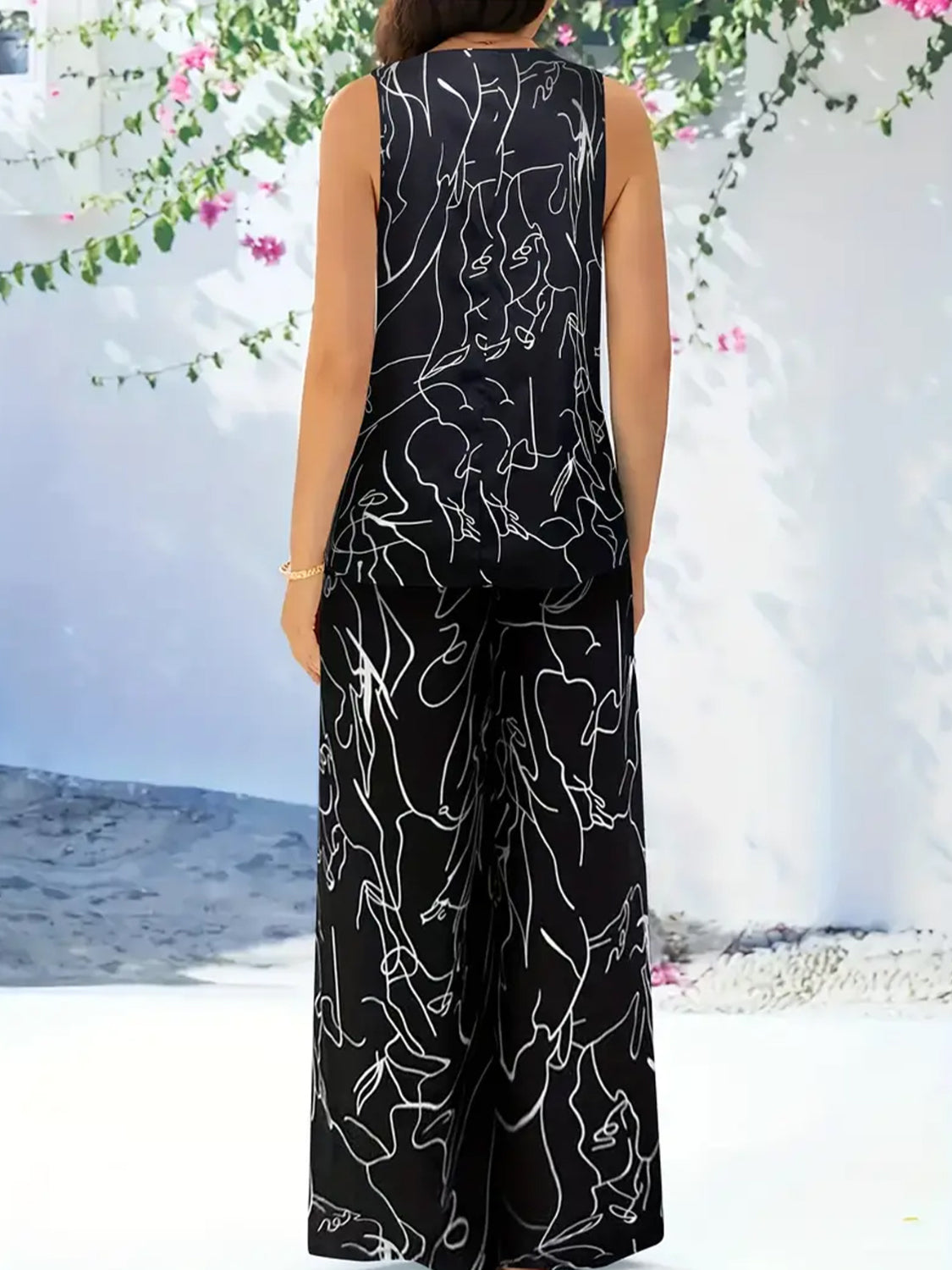 Abstract Print Round Neck Tank and Pants Set - Drazelle Store