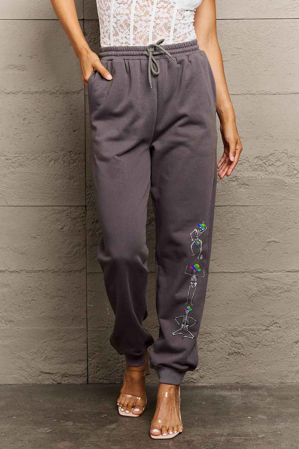 Simply Love Full Size SKELETON Graphic Sweatpants - Drazelle Store