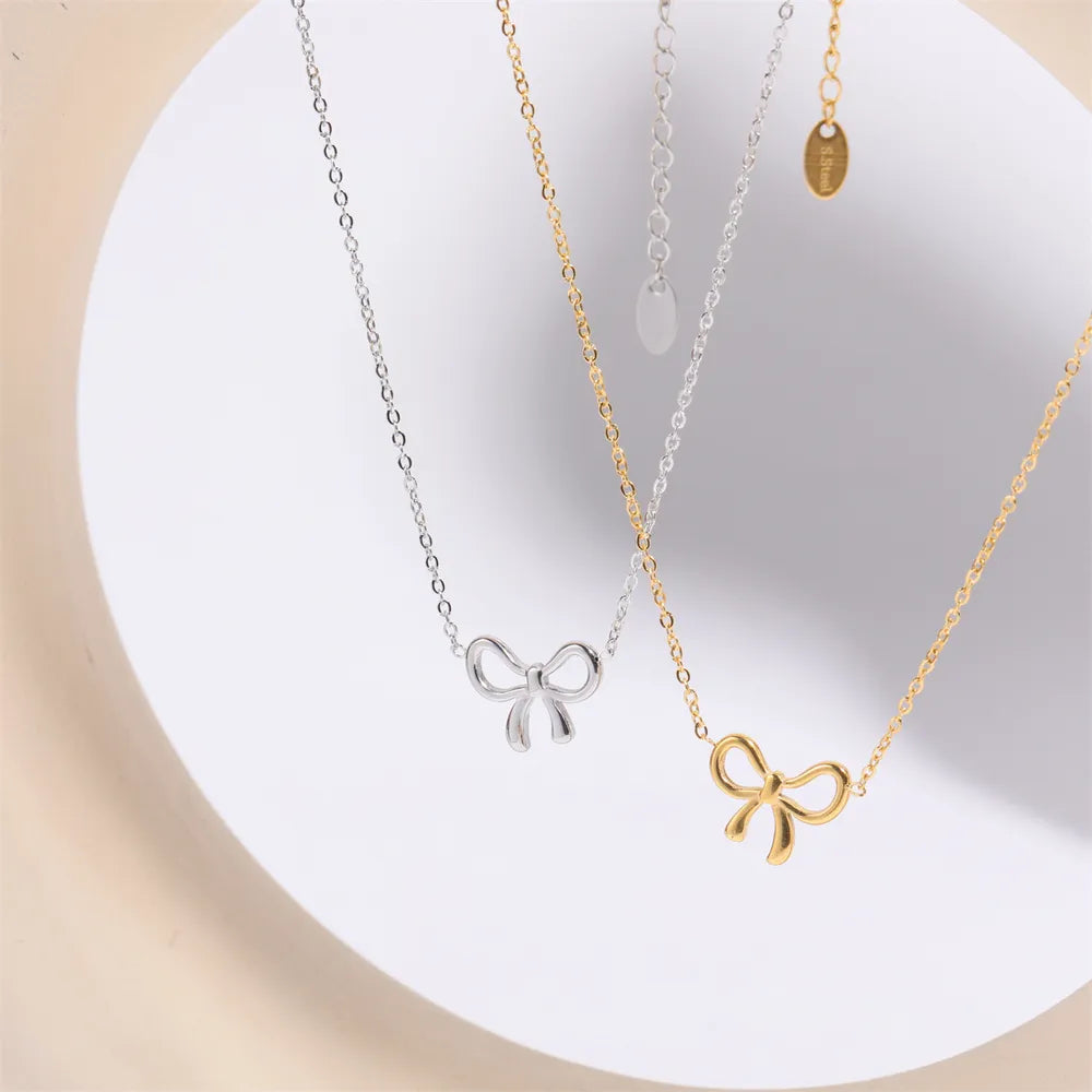 Titanium Steel Bow Pendant Necklace - Drazelle Store