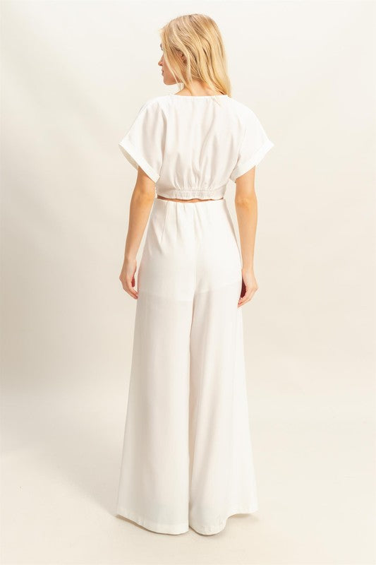 Twisted Front Short Sleeve Top and Wide Leg Pants Set - Drazelle Store
