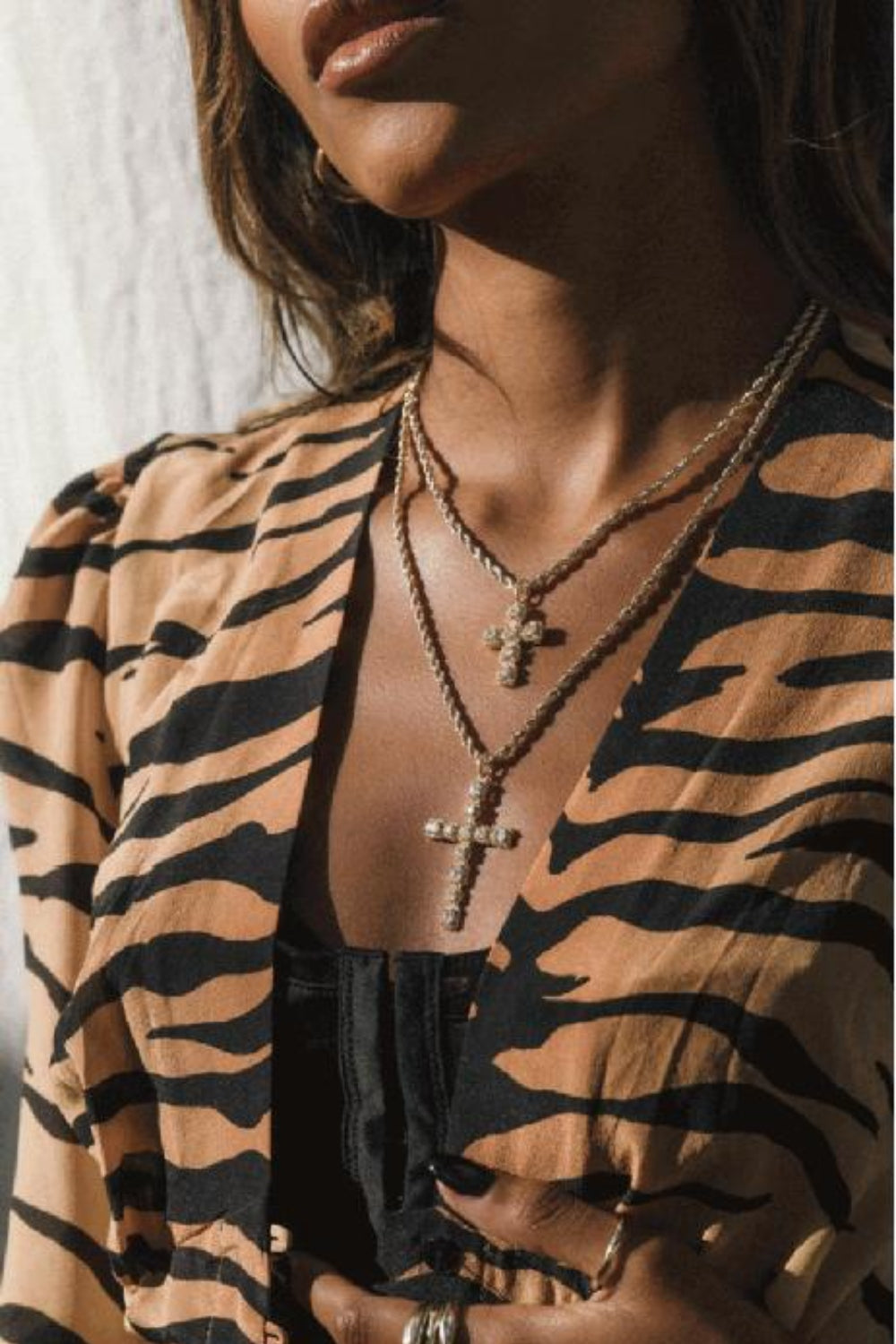 Brass Inlaid Zircon Cross Pendant Necklace - Drazelle Store
