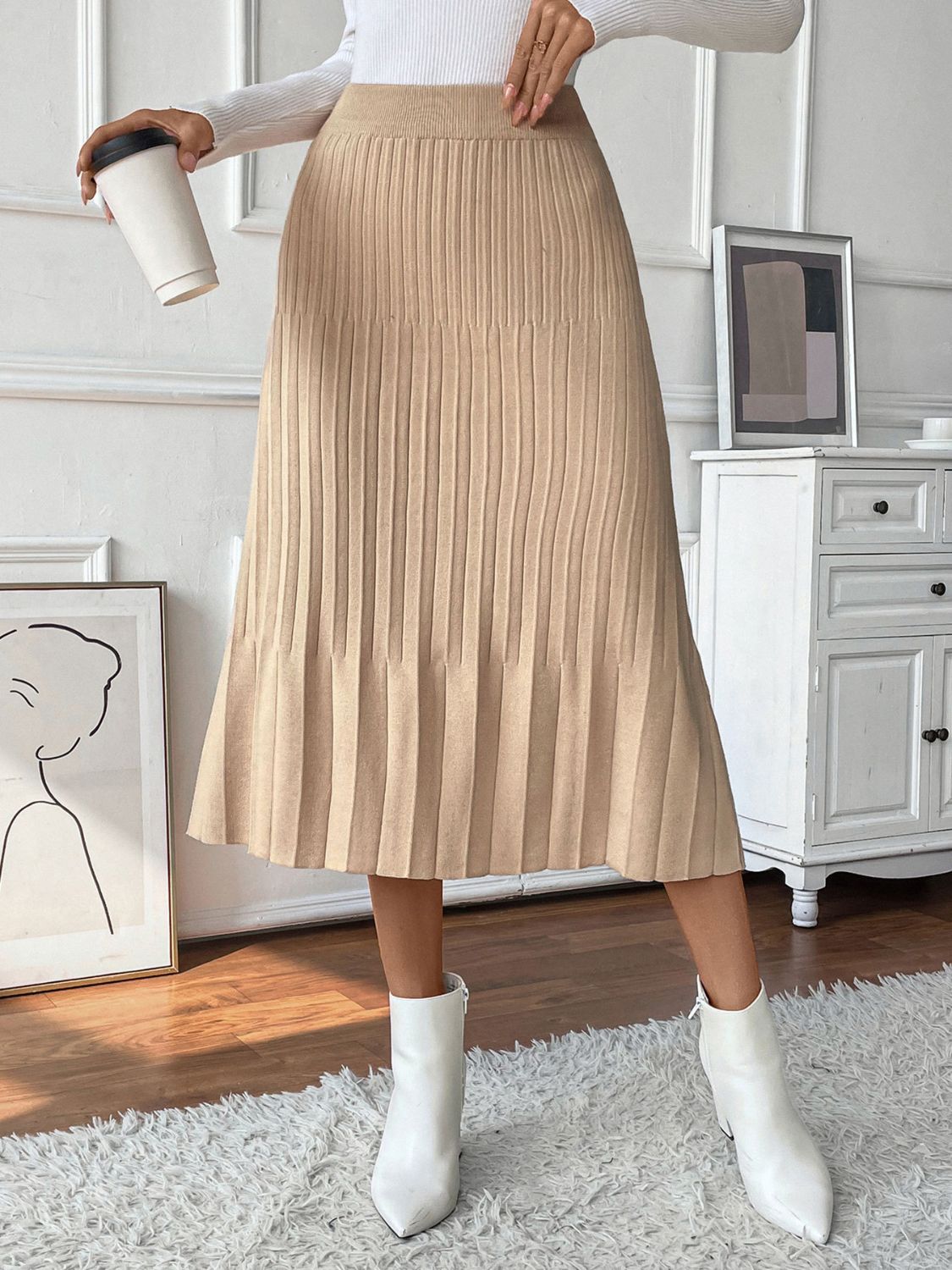 Perfee Pleated Midi Sweater Skirt - Drazelle Store