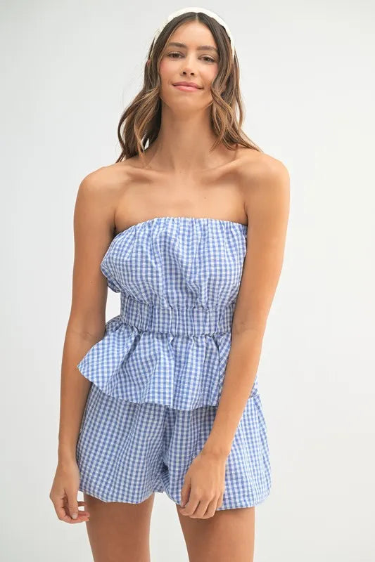 MABLE Gingham Tube Top and Shorts Set - Drazelle Store