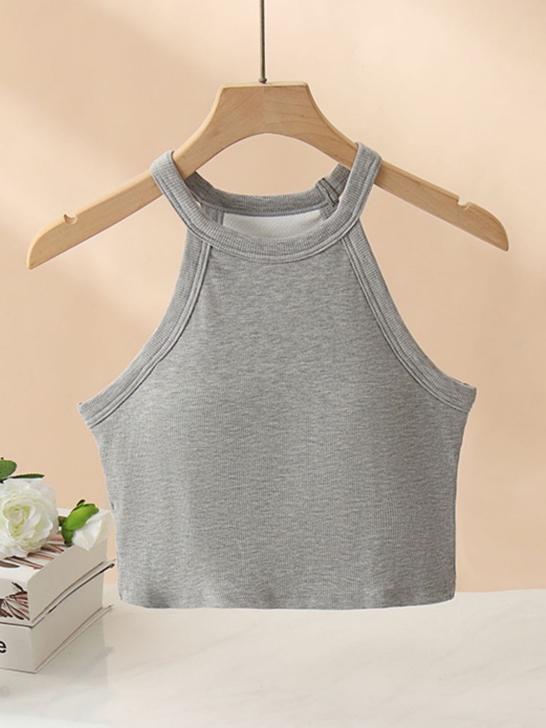 Ribbed Grecian Neck Cropped Tank with Chest Pads - Drazelle Store