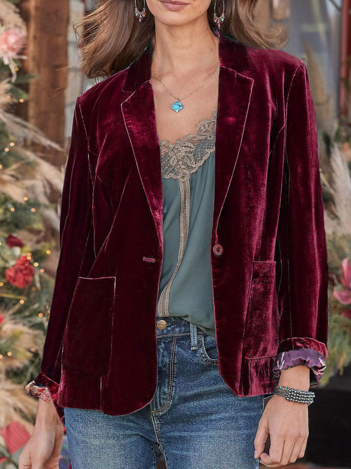 Pocketed Button Up Lapel Collar Blazer - Drazelle Store