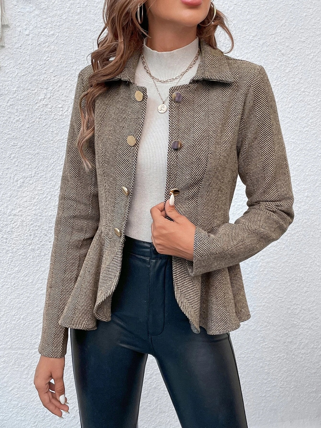 Ruffle Hem Collared Blazer - Drazelle Store
