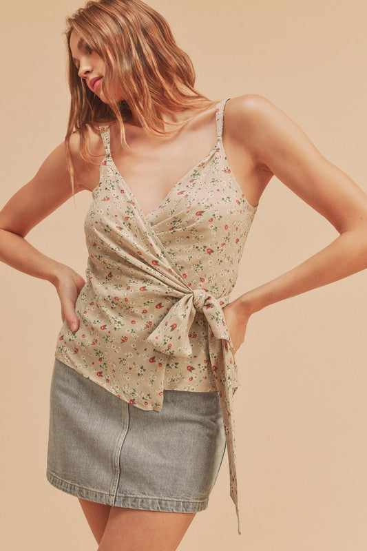 Co Ditsy Floral Surplice Adjustable Straps Tank Top - Drazelle Store