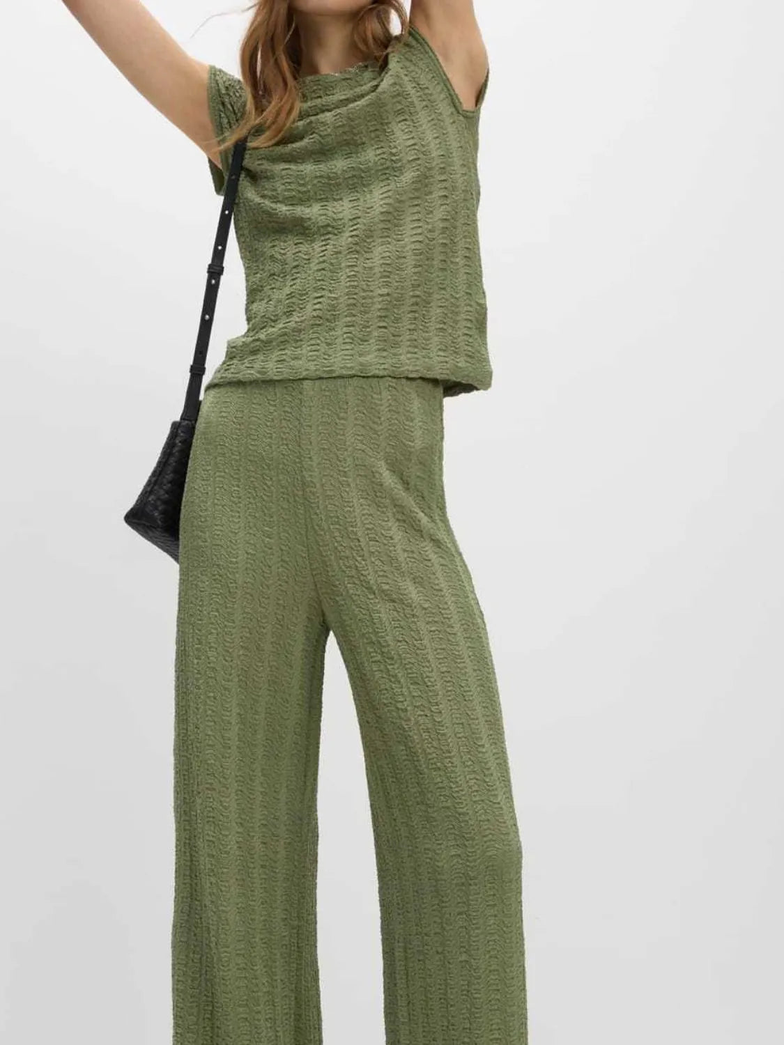 Round Neck Cap Sleeve Top and Pants Set - Drazelle Store