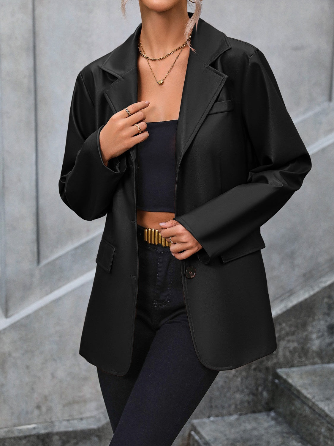 Ivy Lane Pocketed Button Up Collared Neck Blazer - Drazelle Store