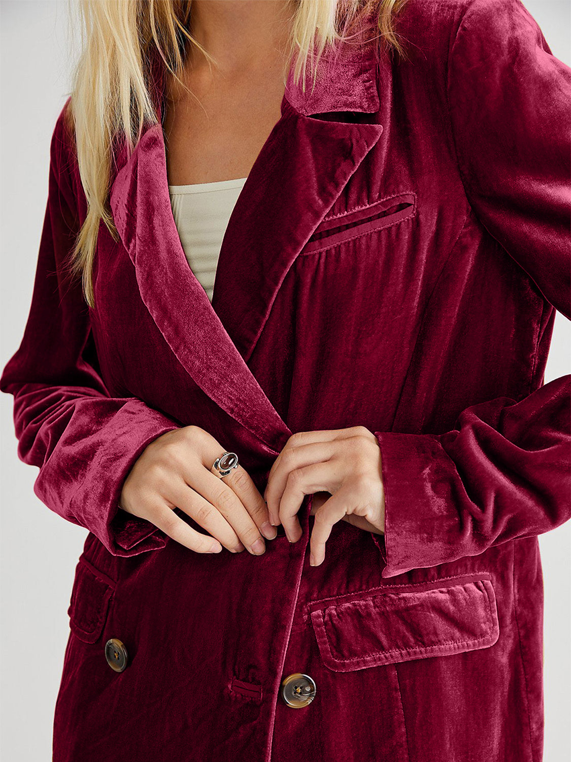 Lapel Collar Long Sleeve Blazer with Pockets - Drazelle Store