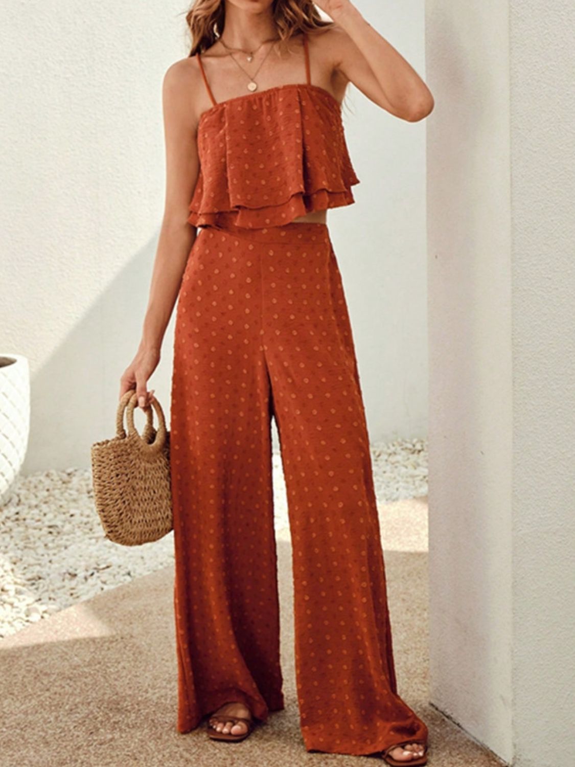 Swiss Dot Layered Cami and Pants Set - Drazelle Store