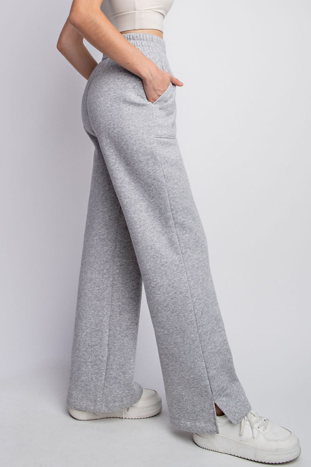 Faith Apparel Drawstring Straight Leg Slit Sweatpants - Drazelle Store