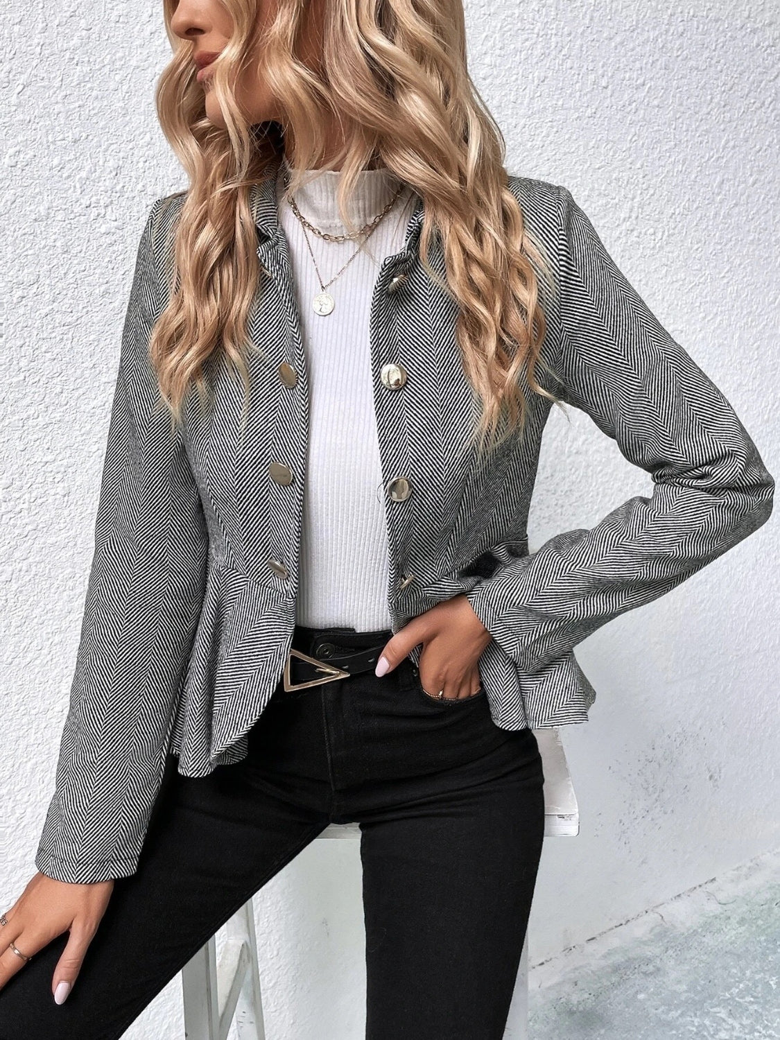 Ruffle Hem Collared Blazer - Drazelle Store