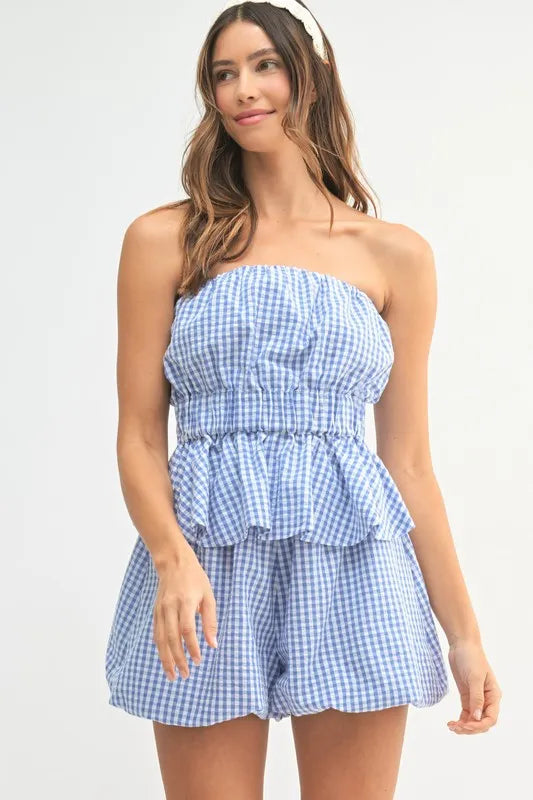 MABLE Gingham Tube Top and Shorts Set - Drazelle Store
