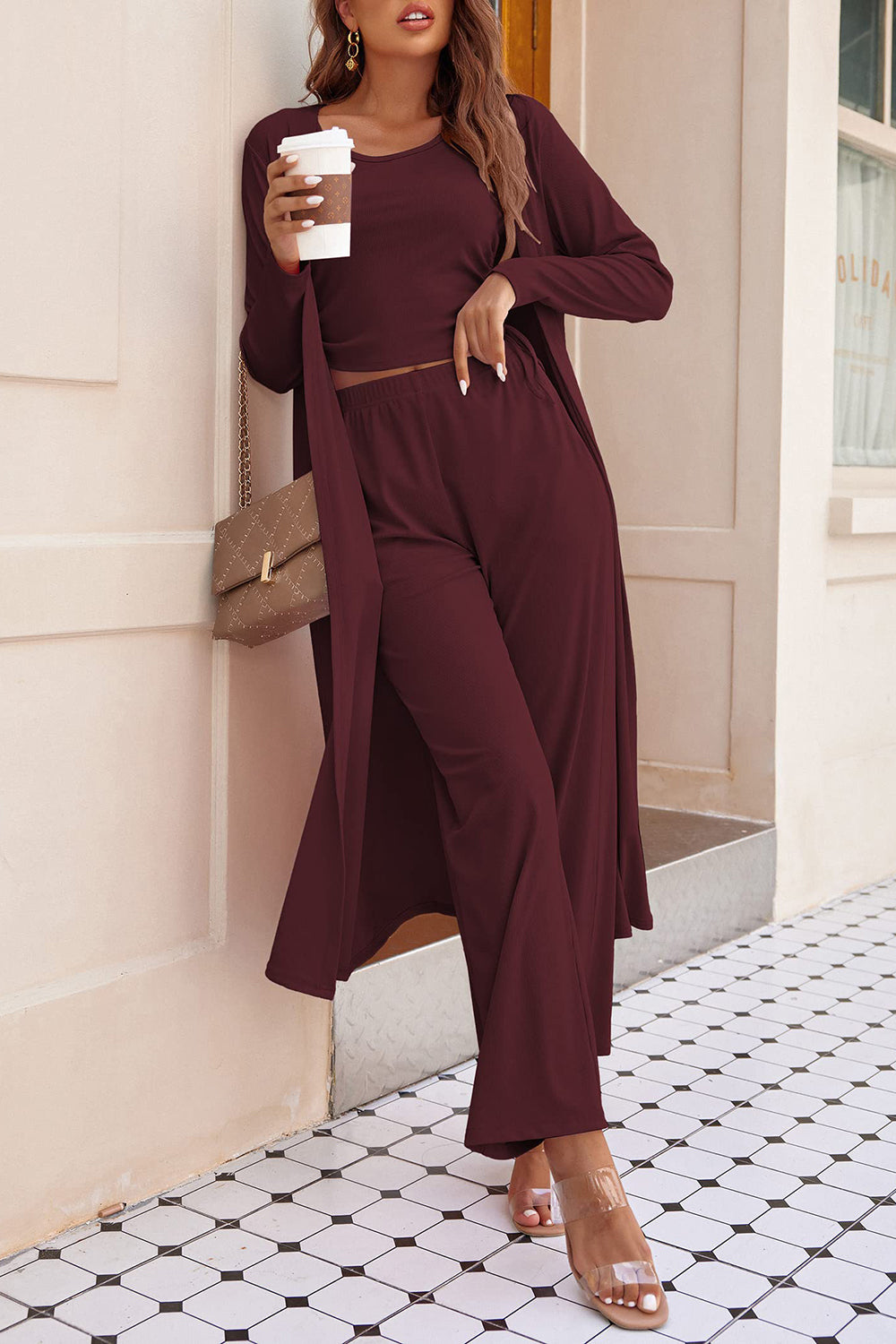 Drawstring Tank Long Sleeve Cover Up and Pants Set - Drazelle Store